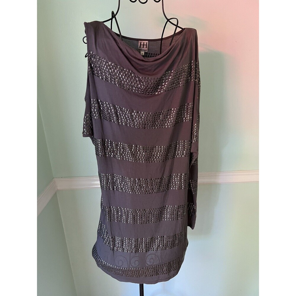 Haute Hippie Dress Size S Grey‎ Gray One Cold Shoulder Mini Jersey Studded